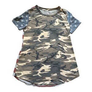 12PM By Mon Ami Womens Boutique Tshirt-Camouflage/Red White & Blue-Size SM